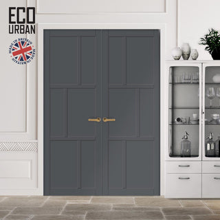 Image: Milan 6 Panel Solid Wood Internal Door Pair UK Made DD6422 - Eco-Urban® Stormy Grey Premium Primed