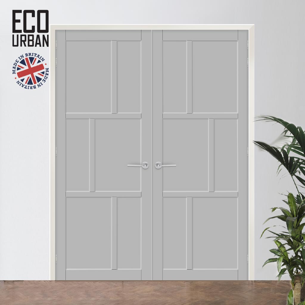 Milan 6 Panel Solid Wood Internal Door Pair UK Made DD6422 - Eco-Urban® Mist Grey Premium Primed
