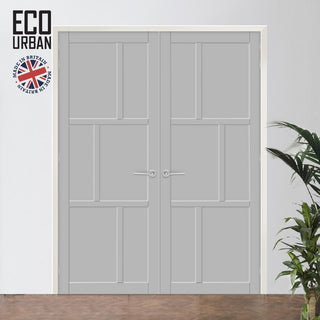 Image: Milan 6 Panel Solid Wood Internal Door Pair UK Made DD6422 - Eco-Urban® Mist Grey Premium Primed