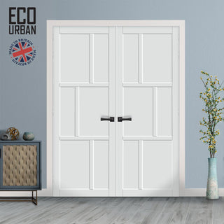 Image: Milan 6 Panel Solid Wood Internal Door Pair UK Made DD6422 - Eco-Urban® Cloud White Premium Primed