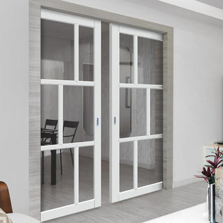 Image: Bespoke Handmade Eco-Urban® Milan 6 Pane Double Evokit Pocket Door DD6422G Clear Glass - Colour Options