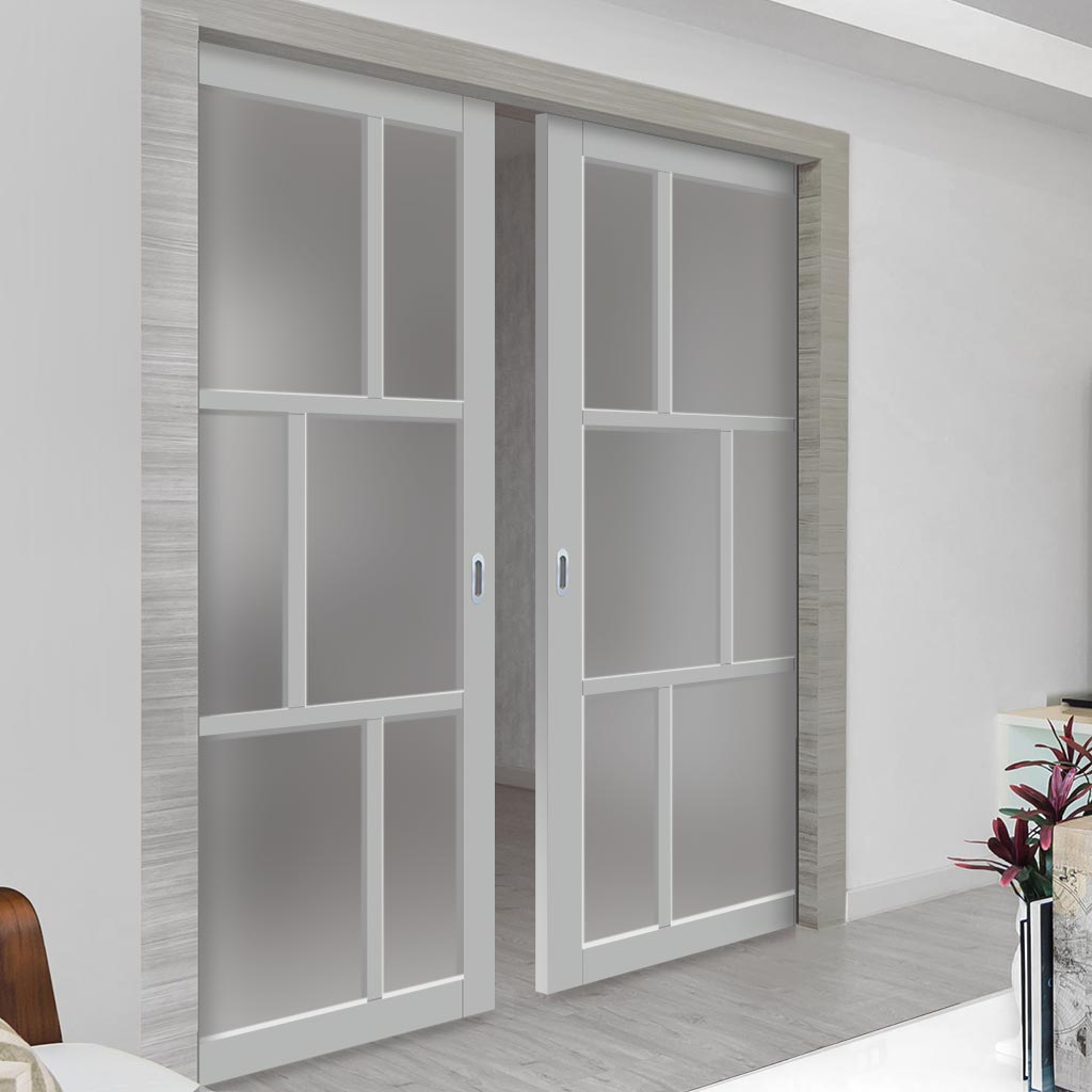 Bespoke Handmade Eco-Urban® Milan 6 Pane Double Evokit Pocket Door DD6422SG Frosted Glass - Colour Options