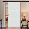 Top Mounted Black Sliding Track & Solid Wood Door - Eco-Urban® Milan 6 Panel Solid Wood Door DD6422 - Cloud White Premium Primed
