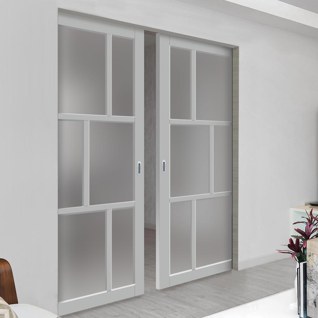 Handmade Eco-Urban® Milan 6 Pane Double Absolute Evokit Pocket Door DD6422SG Frosted Glass - Colour & Size Options
