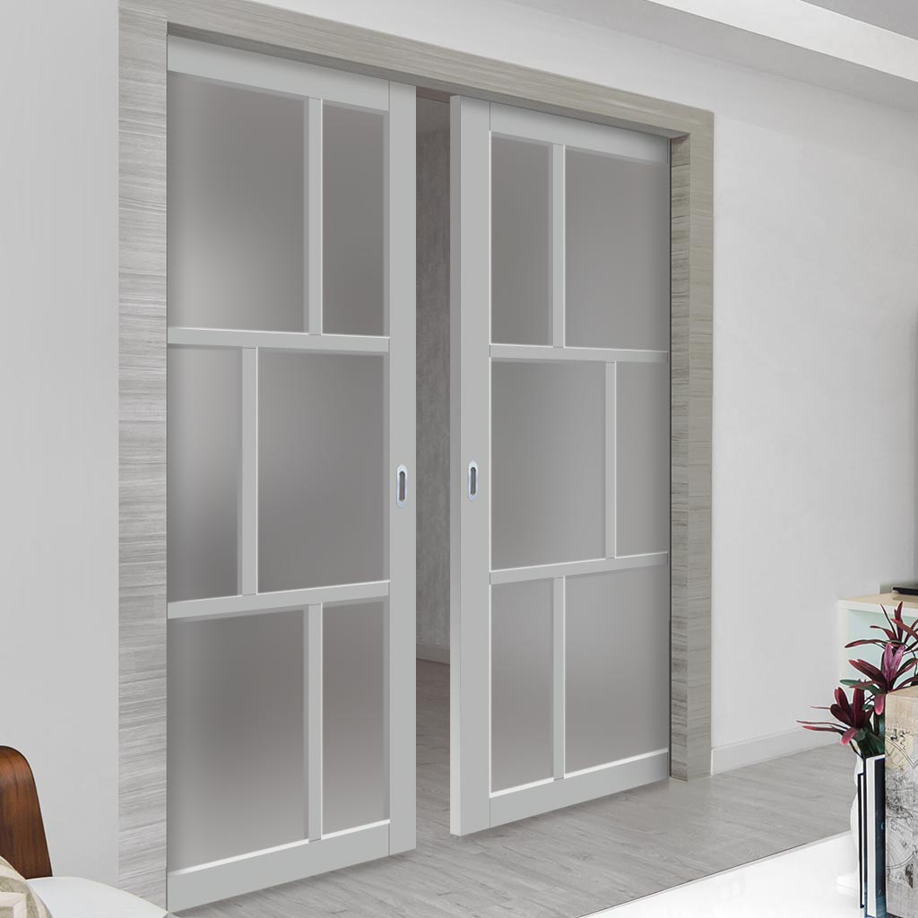 Handmade Eco-Urban® Milan 6 Pane Double Evokit Pocket Door DD6422SG Frosted Glass - Colour & Size Options