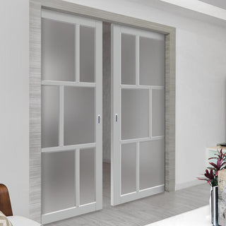 Image: Handmade Eco-Urban® Milan 6 Pane Double Evokit Pocket Door DD6422SG Frosted Glass - Colour & Size Options