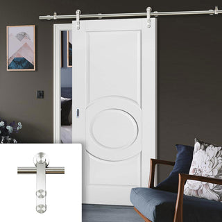 Image: Saturn Tubular Stainless Steel Sliding Track & Montpellier 3 Panel Door - Primed