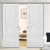 Sirius Tubular Stainless Steel Sliding Track & Montpellier 3 Panel Double Door - Primed