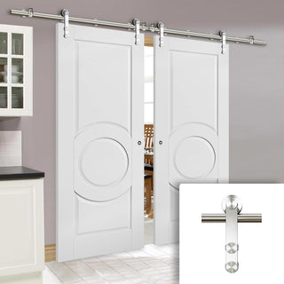 Image: Saturn Tubular Stainless Steel Sliding Track & Montpellier 3 Panel Double Door - Primed