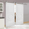 Saturn Tubular Stainless Steel Sliding Track & Montpellier 3 Panel Double Door - Primed