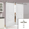 Saturn Tubular Stainless Steel Sliding Track & Montpellier 3 Panel Double Door - Primed