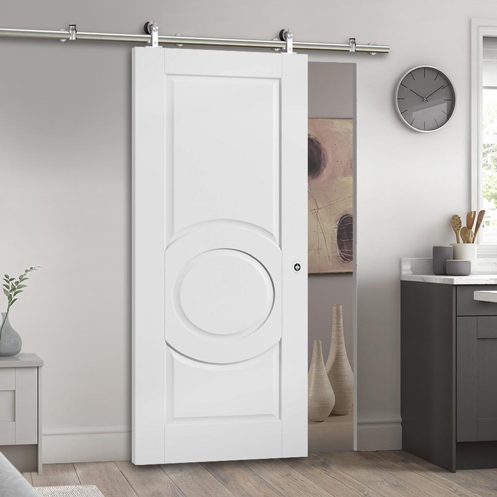 Sirius Tubular Stainless Steel Sliding Track & Montpellier 3 Panel Door - Primed