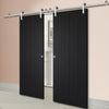 Saturn Tubular Stainless Steel Sliding Track & Montreal Charcoal Double Door - Prefinished