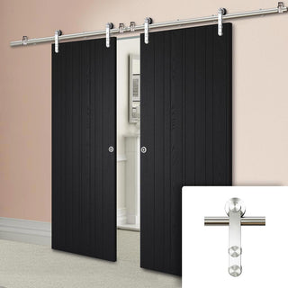 Image: Saturn Tubular Stainless Steel Sliding Track & Montreal Charcoal Double Door - Prefinished