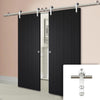Saturn Tubular Stainless Steel Sliding Track & Montreal Charcoal Double Door - Prefinished