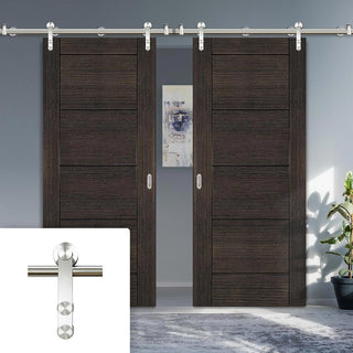 Image: Saturn Tubular Stainless Steel Sliding Track & Montreal Dark Grey Ash Double Door - Prefinished