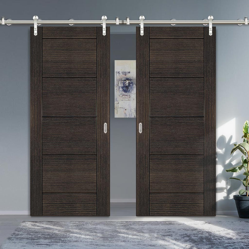 Saturn Tubular Stainless Steel Sliding Track & Montreal Dark Grey Ash Double Door - Prefinished