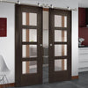 Sirius Tubular Stainless Steel Sliding Track & Montreal Dark Grey Ash Double Door - Clear Glass - Prefinished