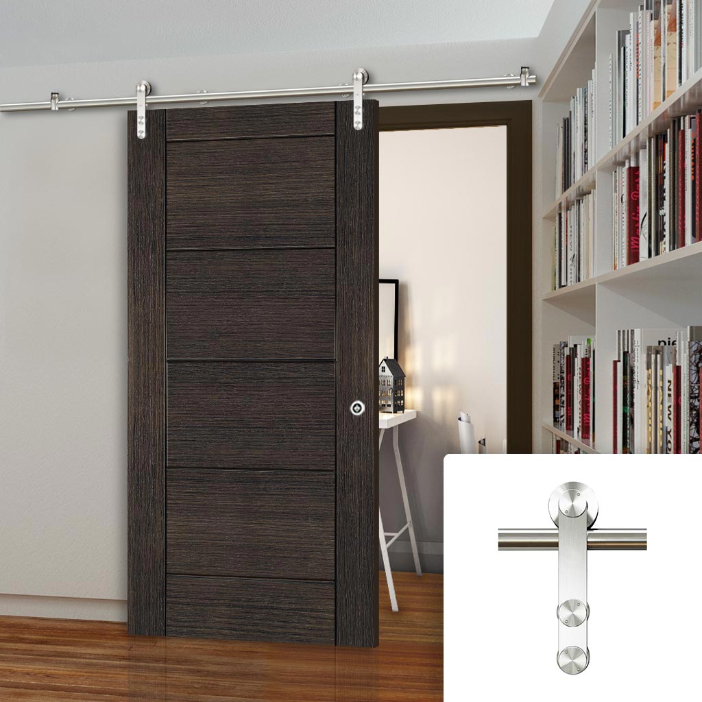 Saturn Tubular Stainless Steel Sliding Track & Montreal Dark Grey Ash Door - Prefinished