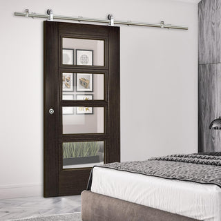 Image: Sirius Tubular Stainless Steel Sliding Track & Montreal Dark Grey Ash Door - Clear Glass - Prefinished