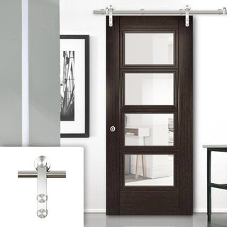 Image: Saturn Tubular Stainless Steel Sliding Track & Montreal Dark Grey Ash Door - Clear Glass - Prefinished