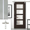 Saturn Tubular Stainless Steel Sliding Track & Montreal Dark Grey Ash Door - Clear Glass - Prefinished