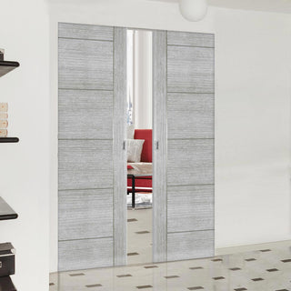 Image: Montreal Double Absolute Evokit Pocket Door -Light Grey Ash - Prefinished