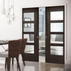 Montreal Double Evoki Pocket Doors - Clear Glass - Dark Grey Ash - Prefinished