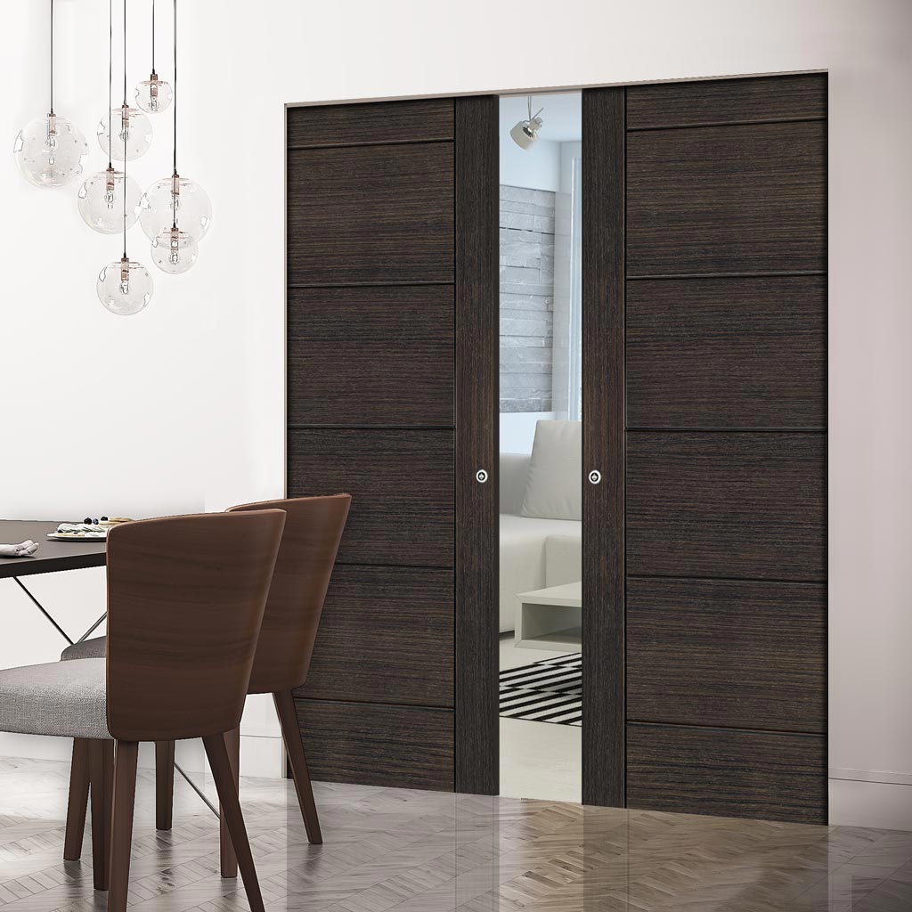 Montreal Double Absolute Evokit Pocket Door - Dark Grey Ash - Prefinished