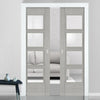 Montreal Double Evoki Pocket Doors -Light Grey Ash - Prefinished - Clear Glass