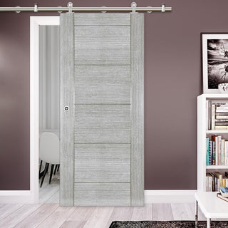 Image: Sirius Tubular Stainless Steel Sliding Track & Montreal Prefinished Light Grey Ash Door