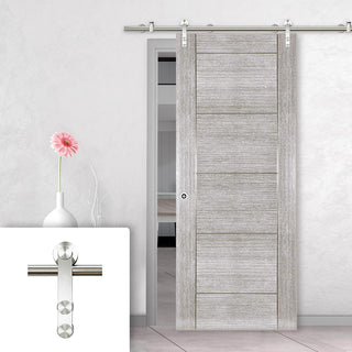 Image: Saturn Tubular Stainless Steel Sliding Track & Montreal Prefinished Light Grey Ash Door