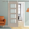 Saturn Tubular Stainless Steel Sliding Track & Montreal Light Grey Ash Door - Clear Glass - Prefinished