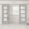 Saturn Tubular Stainless Steel Sliding Track & Montreal Light Grey Ash Double Door - Clear Glass - Prefinished