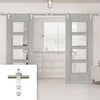 Saturn Tubular Stainless Steel Sliding Track & Montreal Light Grey Ash Double Door - Clear Glass - Prefinished