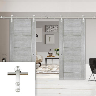Image: Saturn Tubular Stainless Steel Sliding Track & Montreal Prefinished Light Grey Ash Double Door