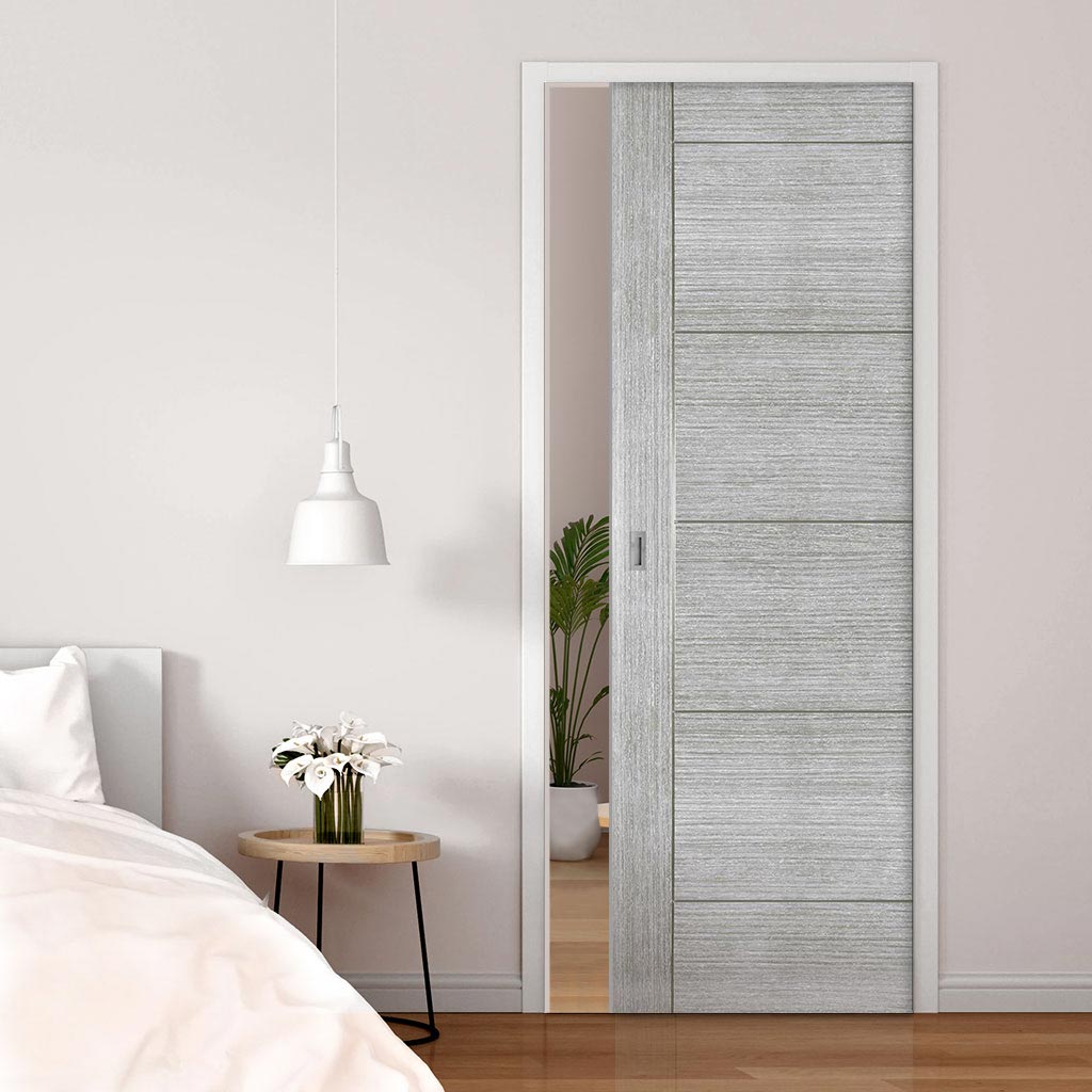 Montreal Single Evokit Pocket Door -Light Grey Ash - Prefinished