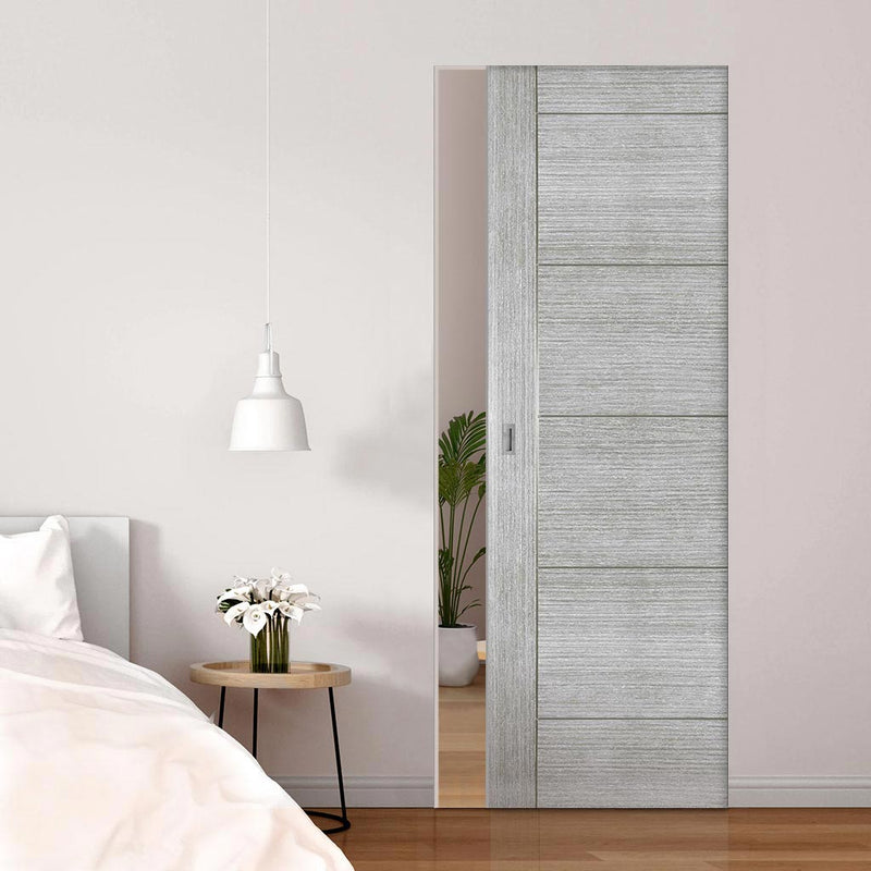Montreal Single Absolute Evokit Pocket Door -Light Grey Ash - Prefinished