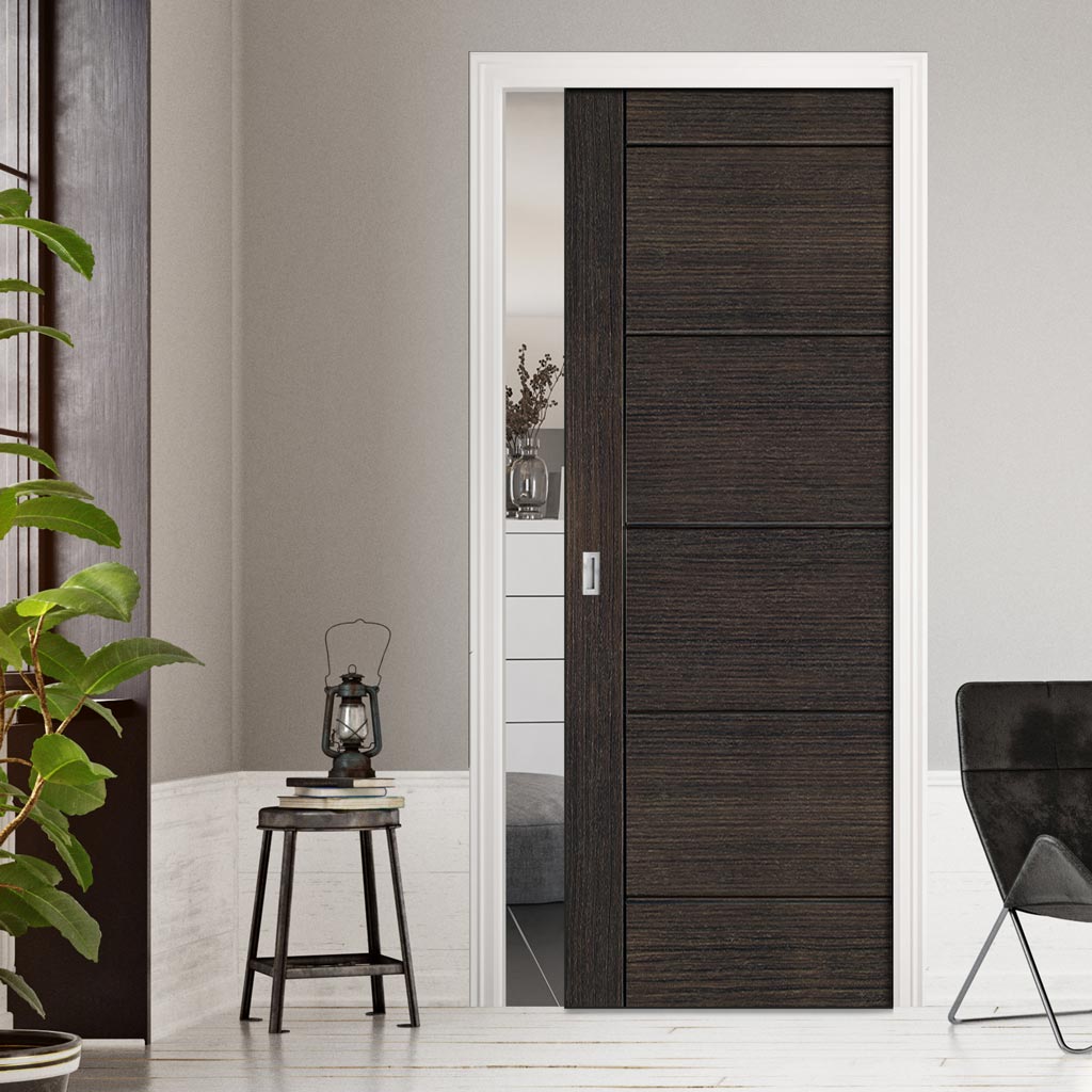 Montreal Single Evokit Pocket Door - Dark Grey Ash - Prefinished