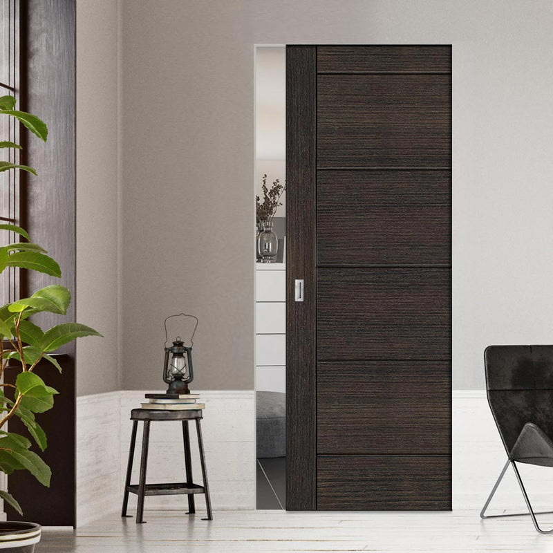 Montreal Single Absolute Evokit Pocket Door - Dark Grey Ash - Prefinished