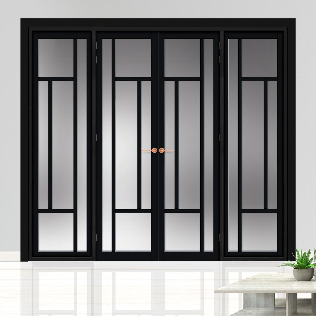 Urban Ultimate® Room Divider Morningside 5 Pane Door Pair DD6437F - Frosted Glass with Full Glass Sides - Colour & Size Options