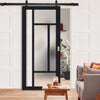 Top Mounted Black Sliding Track & Solid Wood Door - Eco-Urban® Morningside 5 Pane Solid Wood Door DD6437SG Frosted Glass - Shadow Black Premium Primed