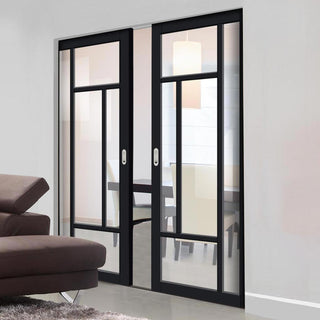 Image: Handmade Eco-Urban® Morningside 5 Pane Double Absolute Evokit Pocket Door DD6437G Clear Glass - Colour & Size Options