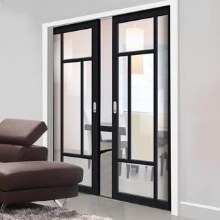 Image: Handmade Eco-Urban® Morningside 5 Pane Double Evokit Pocket Door DD6437G Clear Glass - Colour & Size Options