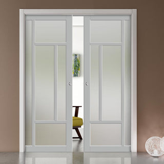 Image: Handmade Eco-Urban® Morningside 5 Pane Double Evokit Pocket Door DD6437SG Frosted Glass - Colour & Size Options