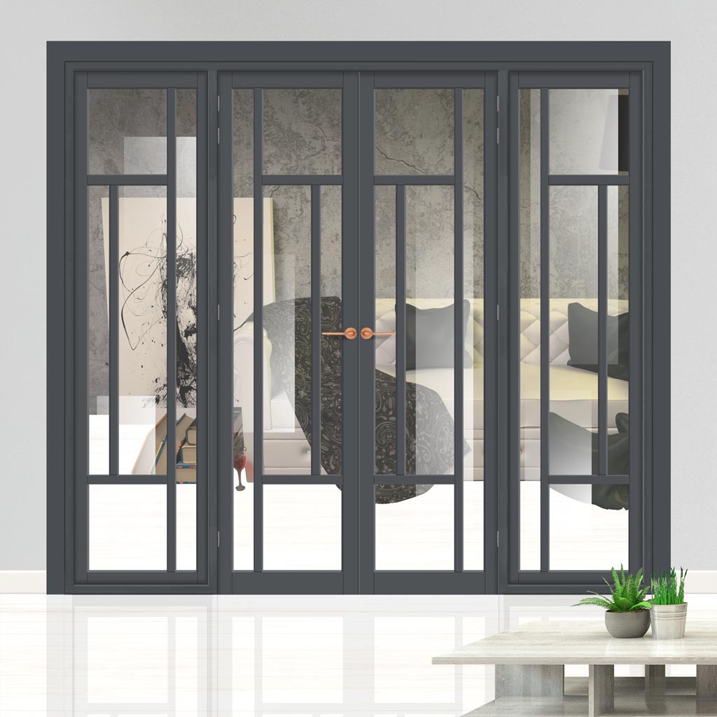 Urban Ultimate® Room Divider Morningside 5 Pane Door Pair DD6437C with Matching Sides - Clear Glass - Colour & Height Options