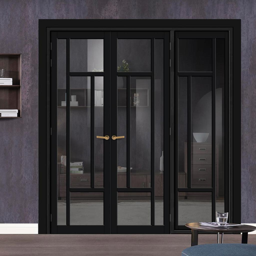 Urban Ultimate® Room Divider Morningside 5 Pane Door Pair DD6437T - Tinted Glass with Full Glass Side - Colour & Size Options