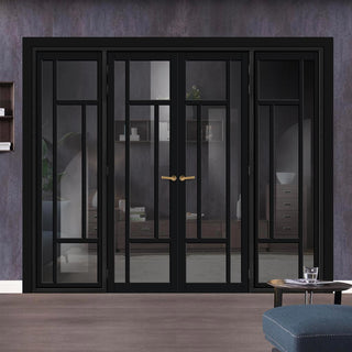 Image: Urban Ultimate® Room Divider Morningside 5 Pane Door Pair DD6437T - Tinted Glass with Full Glass Sides - Colour & Size Options