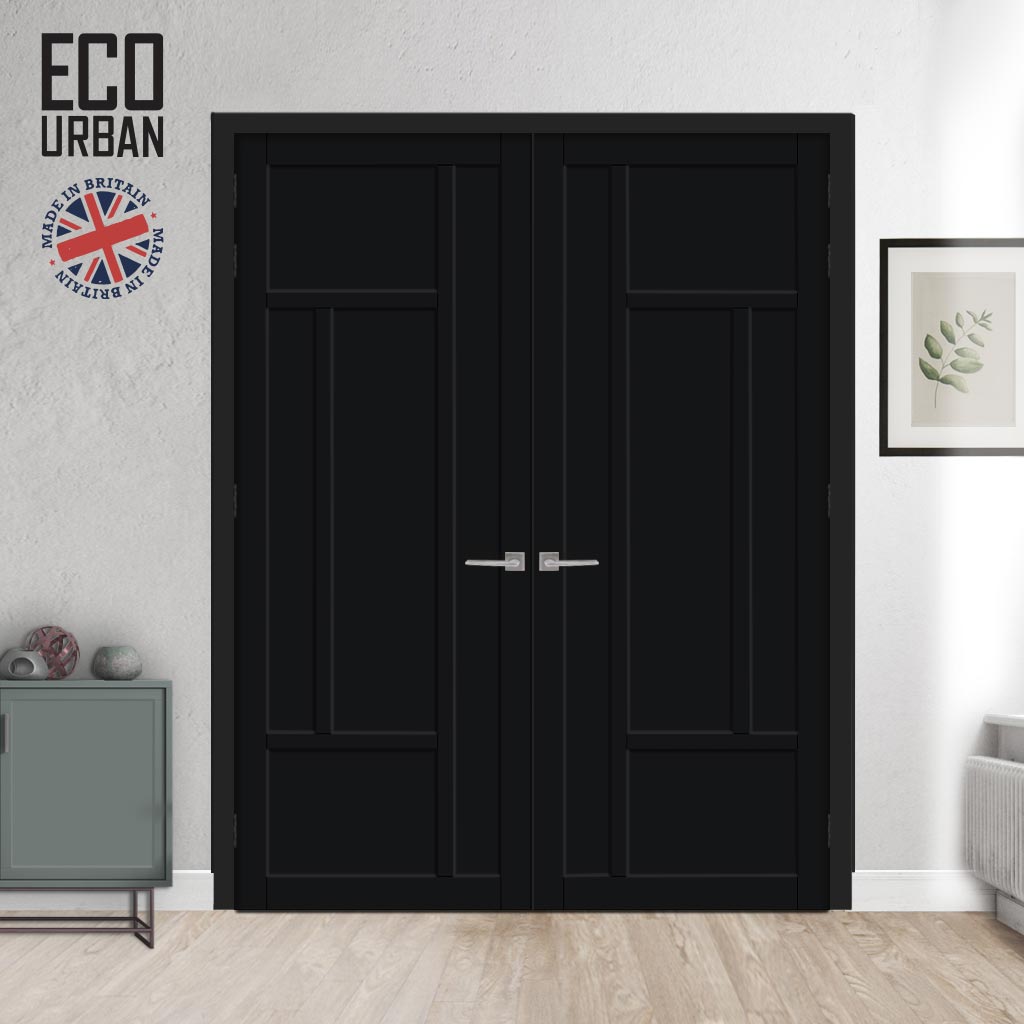 Morningside 5 Panel Solid Wood Internal Door Pair UK Made DD6437 - Eco-Urban® Shadow Black Premium Primed