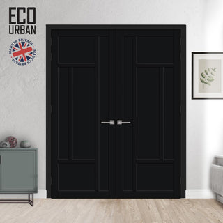 Image: Morningside 5 Panel Solid Wood Internal Door Pair UK Made DD6437 - Eco-Urban® Shadow Black Premium Primed